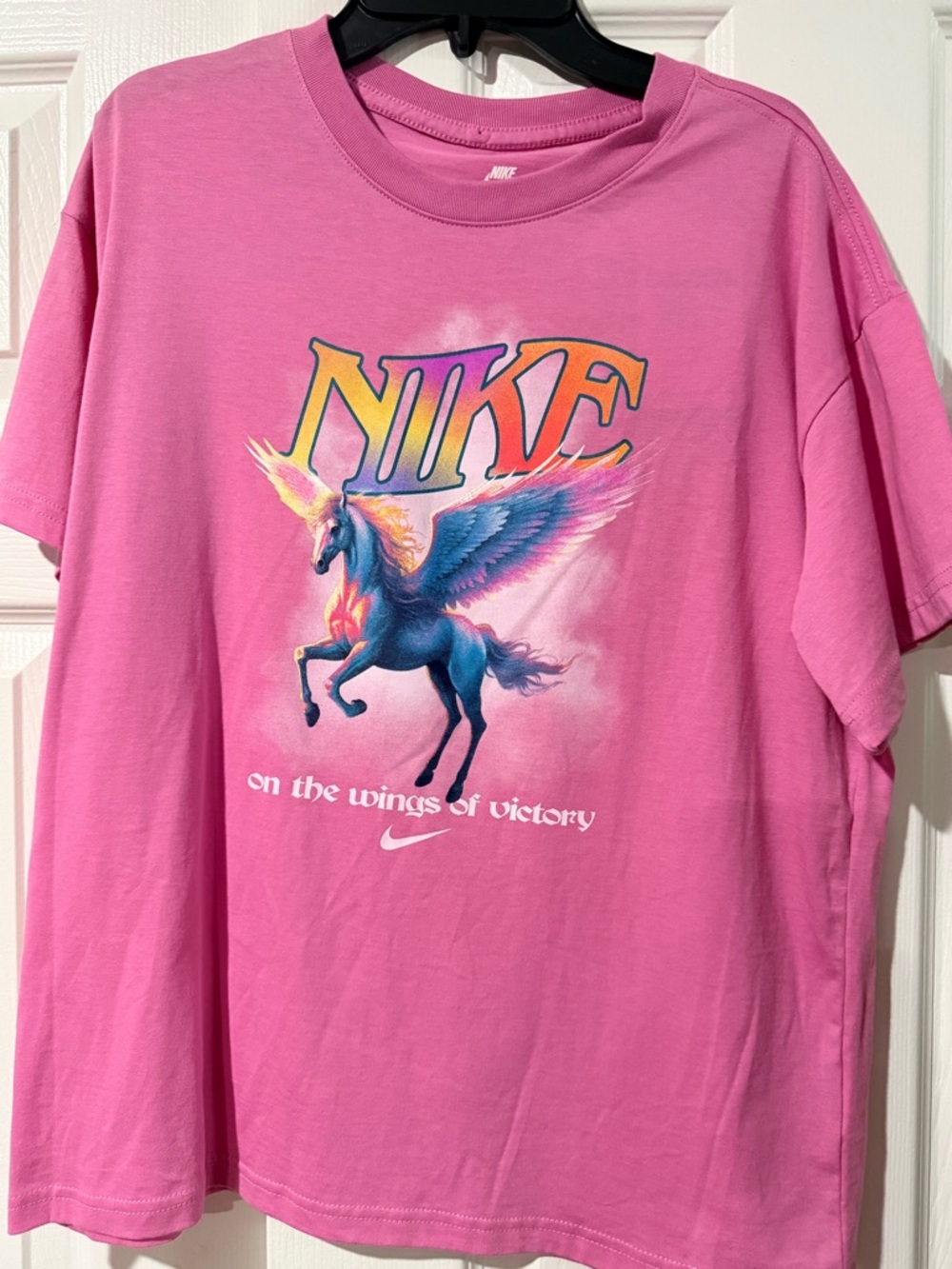 Nike Pink Tee with Colorful Pegasus Graphic